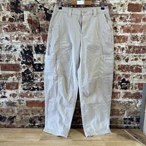 American Eagle Barrel Jeans Khaki Beige Brown Stretch High Rise 4 Short Baggy